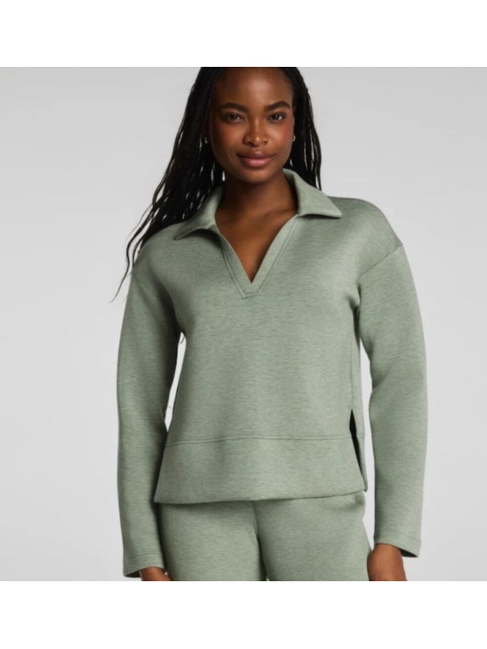 SPANX NWT AirEssentials Long Sleeve Polo Top Sage Brush